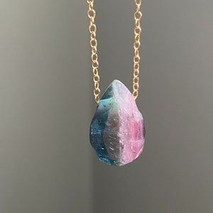 Pratt Daddy Bi-Color Tourmaline Pendant w/ 14k Gold filled chain Very Rare